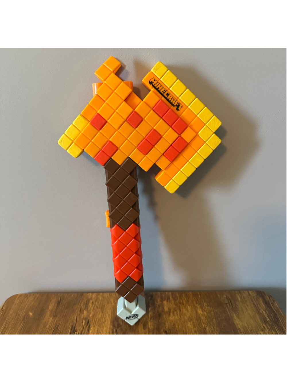 Nerf Minecraft Axe Blaster Orange Brown Foam Dart Toy 13" Hasbro